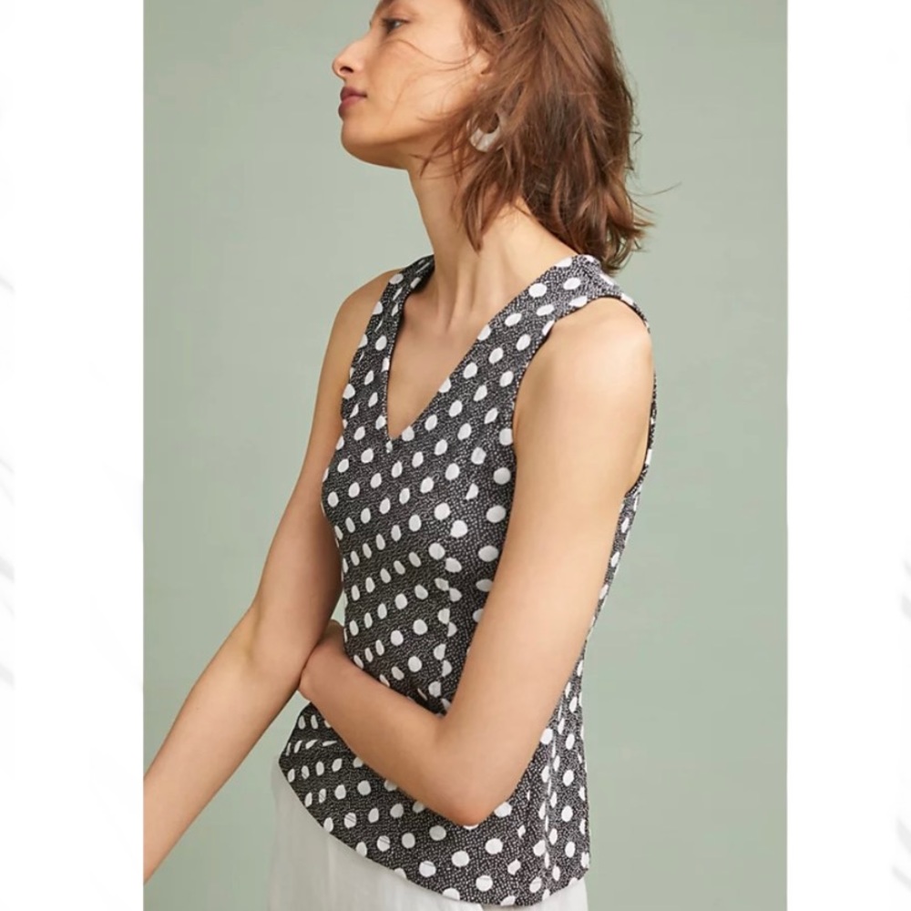 Anthropologie Maeve Polka Dot Jacquard V-Neck Sleeveless Top Size small